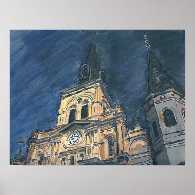 Poster Cathédrale de la Nouvelle-Orléans la nuit (Devant)