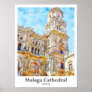 Poster Cathédrale de Malaga Espagne Voyage Aquarelle