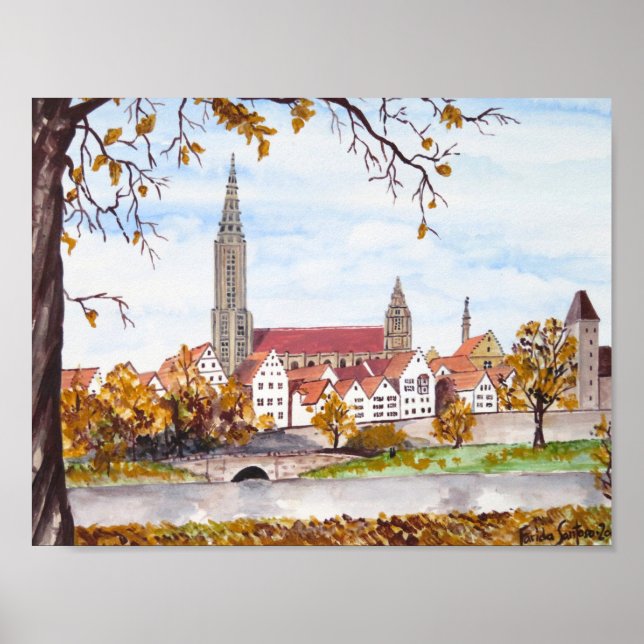 Poster Cathédrale d'Ulm en Allemagne Peinture Acrylique C (Devant)