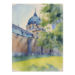 Poster Cathédrale Marie-Reine-Du-Monde aquarelle