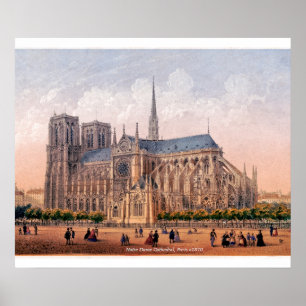 Poster Cathédrale Notre-Dame 1870 impression, Paris Franc