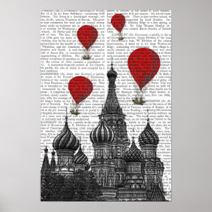 Poster Cathédrale St Basil et Ballons rouges à air chaud