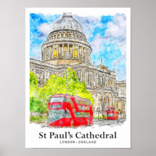Poster Cathédrale St Paul Londres Travel Aquarelle