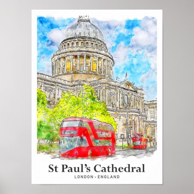 Poster Cathédrale St Paul Londres Travel Aquarelle (Devant)