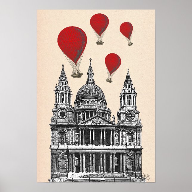Poster Cathédrale St Pauls et Ballons Red Hot Air (Devant)