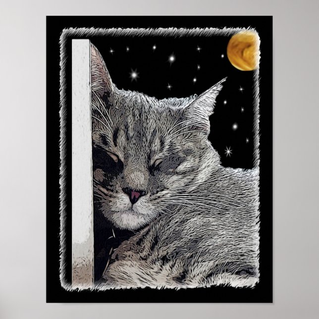 Poster Catnap Painting for Cat Lovers on Black (Devant)