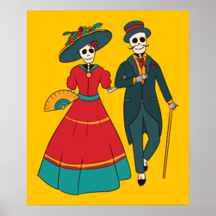 Poster Catrina Couple Mexicaine Journée Des Morts