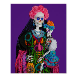 Poster Catrina et Calavera enfant Sugar toile crâne