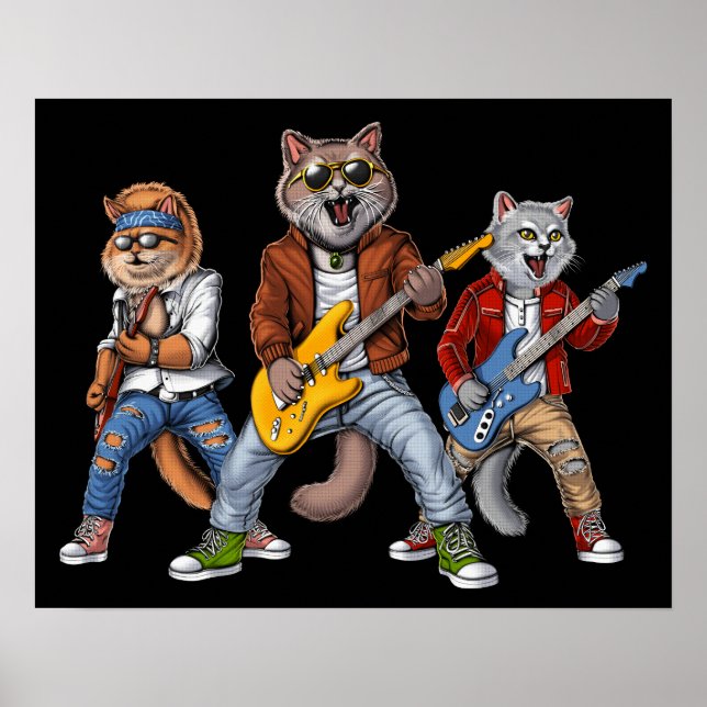 Poster Cats Rock Musiciens (Devant)