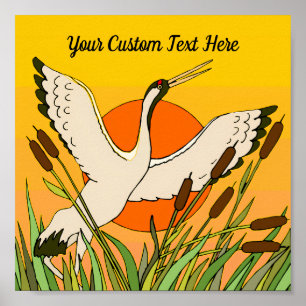 Poster Cattails d'art ornithologique coloré ciel votre me