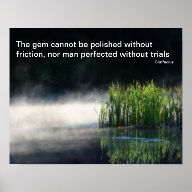 Poster Cattails Pond Mist Inspirational Confucius Citatio (Devant)