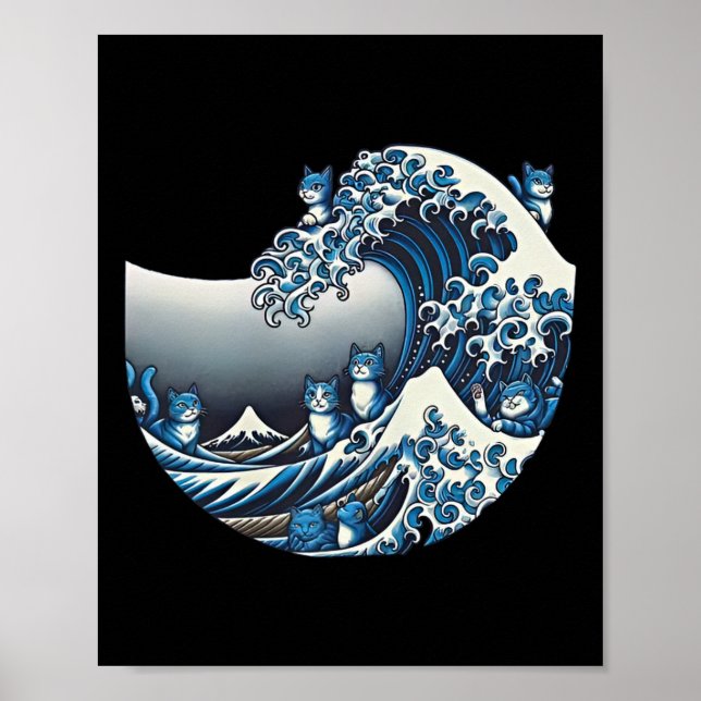 Poster Catzilla Chat Art Japonais Dons De Chat Drôle Pour (Devant)