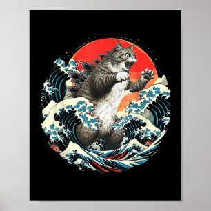Poster Catzilla Chat Art Japonais Grandes Vagues Art Pour