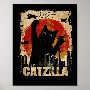 Poster Catzilla vintage - Drôle Kitten Et Pullover Chat H
