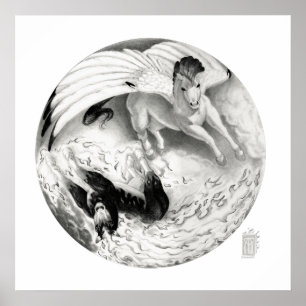 Poster Cauchemar/Mesa Pegasus Yin Yang en noir et blanc