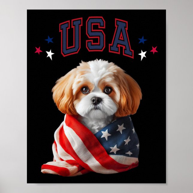 Poster Cavachon Chien Usa Amérique Drapeau Patriotique Mé (Devant)