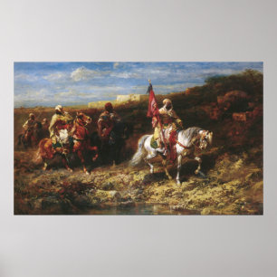 Poster Cavalier arabe d'Adolf Schreyer dans un paysage