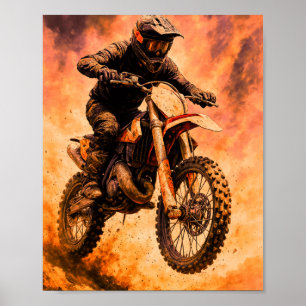 Poster Cavalier de moto cross plein d'action
