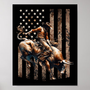 Poster Cavalier de Rodéo Patriotique Cow-boy Drapeau Usa