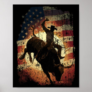 Poster Cavalier de taureau de rodéo Cow-boy patriotique D