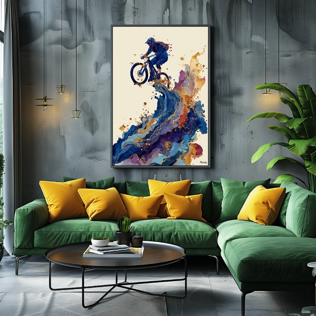 Poster Cavalier de VTT à encre fluide abstraite – Dynamiq (Créateur téléchargé)