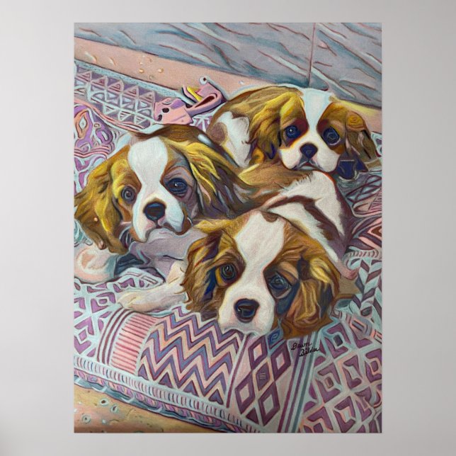 Poster Cavalier KI ng Charles Puppies Custom Art Print (Devant)
