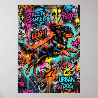 Poster Cavalier King Charles Spaniel Art de rue Graffiti 