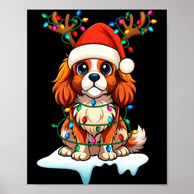 Poster Cavalier King Charles Spaniel Christmas Reindeer P (Devant)