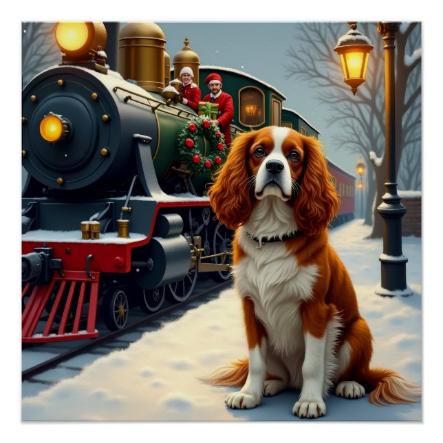 Poster Cavalier King Charles Spaniel Christmas Train (Devant)