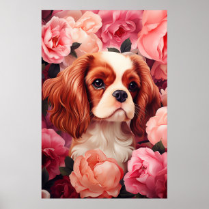 Poster Cavalier King Charles Spaniel en Rose