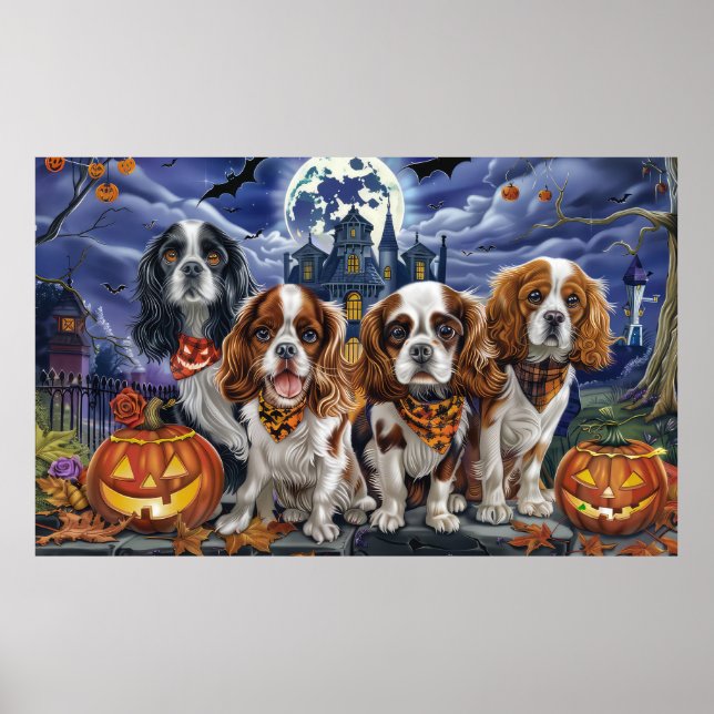 Poster Cavalier King Charles Spaniel Halloween Éffrayant (Devant)
