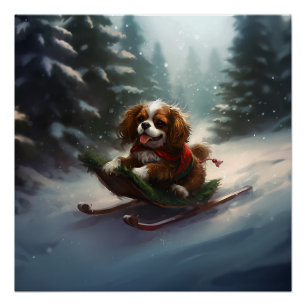Poster Cavalier King Charles Spaniel neige de Noël