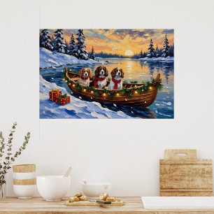 Poster Cavalier King Charles Spaniel Noël Bateau