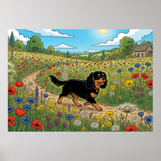 Poster Cavalier King Charles Spaniel Prairie de Fleurs Po