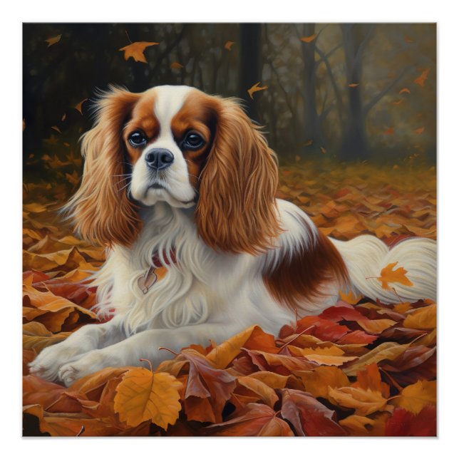 Poster Cavalier King en automne Feuilles automne Inspirat (Devant)