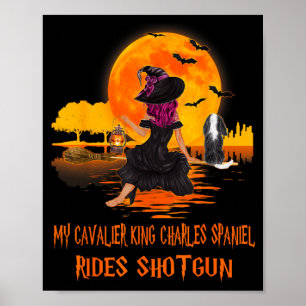 Poster Cavalier monte en fusil de chasse Chien et sorcièr