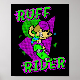 Poster Cavalier Ruff - Chien drôle cool skateboard Radica