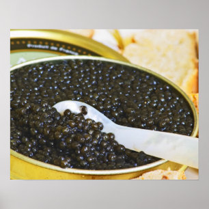 Poster Caviar noir et une cuillère de nacre à