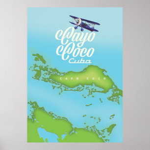 Poster Cayo Coco Cuba vintage style map.