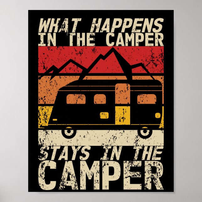 Poster Ce Qui Se Passe Dans Camper Caravan Camping Retro (Devant)