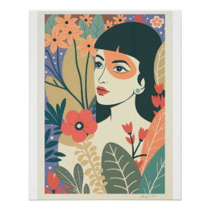 Poster Ce Retro Tropical Girl Design Vous Transportera