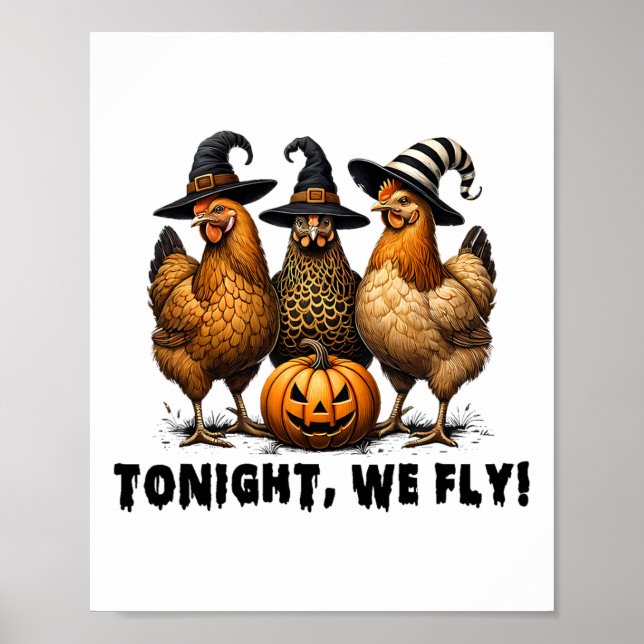Poster Ce Soir, Nous Volons Halloween Poulet Chute Animau (Devant)