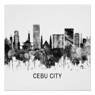Poster Cebu City Philippines Skyline BW