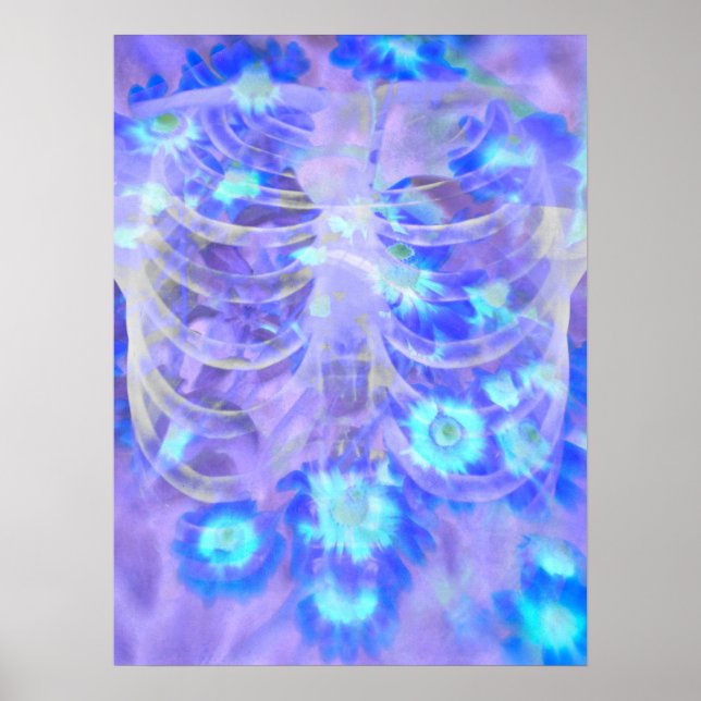 Poster Ceinture de squelette Cage Floral Purple Bleu Vint (Devant)