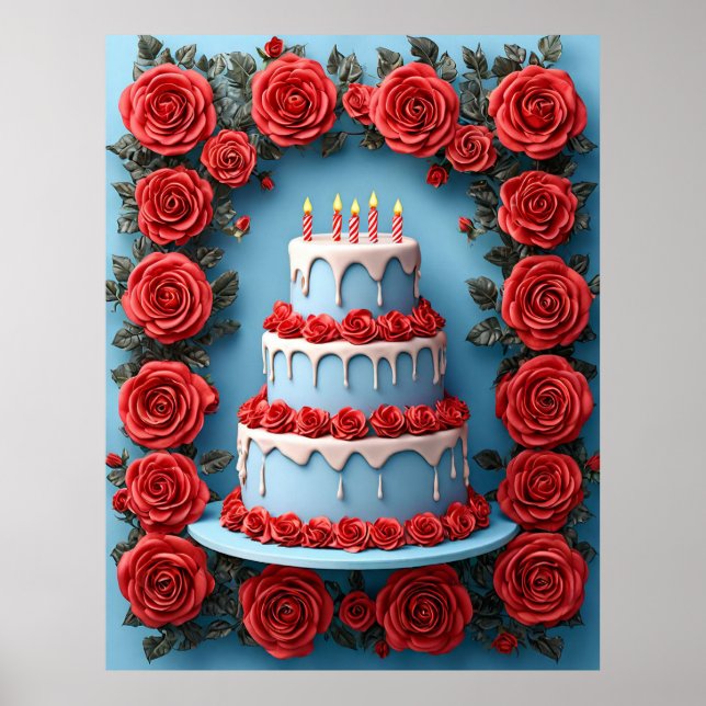 Poster Célébration d'anniversaire avec gâteau illuminé de (Devant)