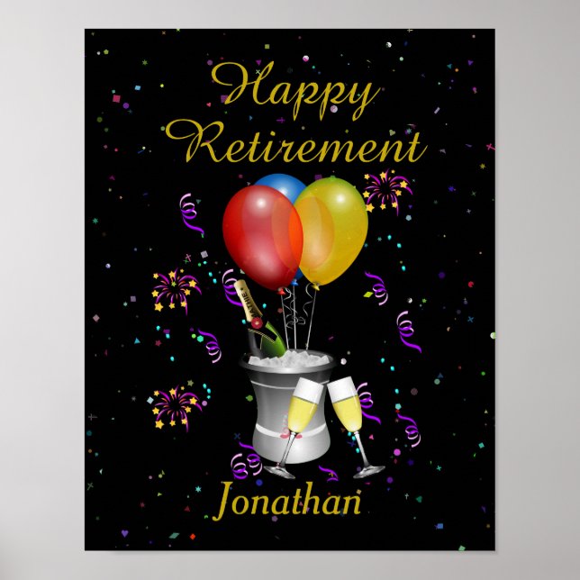 Poster Célébration de la retraite Vin pétillant Noir (Devant)