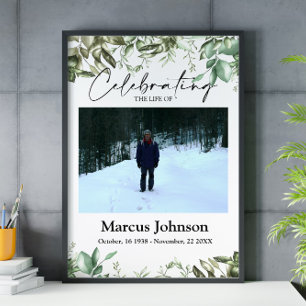 Poster Célébration de la vie 24x36 feuilles verts funérai
