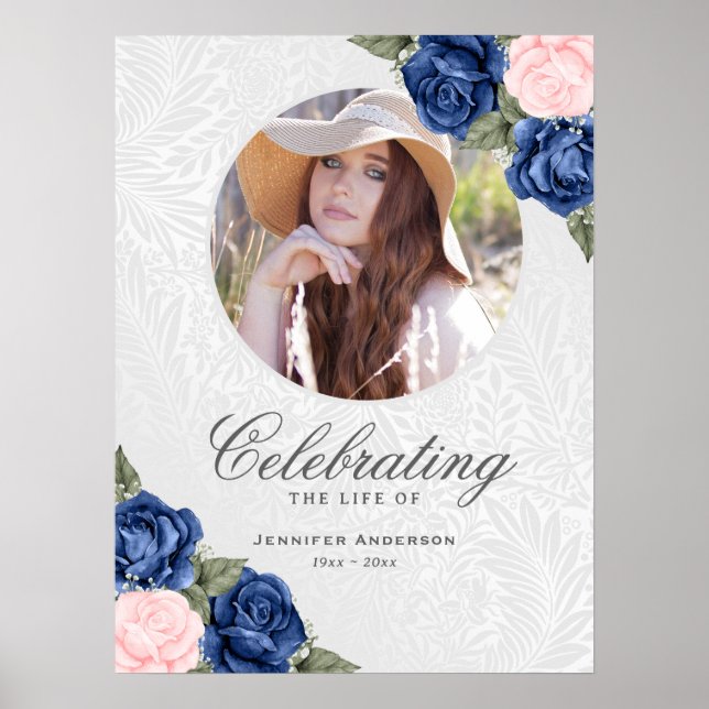 Poster Célébration de la vie Bleu Rose Photo Panneau de b (Devant)
