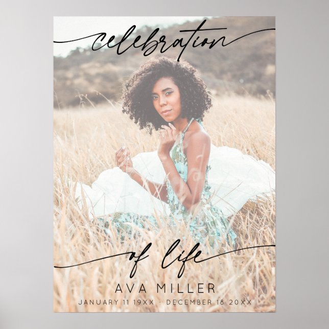 Poster Célébration de la vie écriture funéraire photo | B (Devant)
