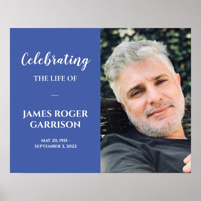 Poster Célébration de la vie en blanc sur fond bleu Photo (Devant)